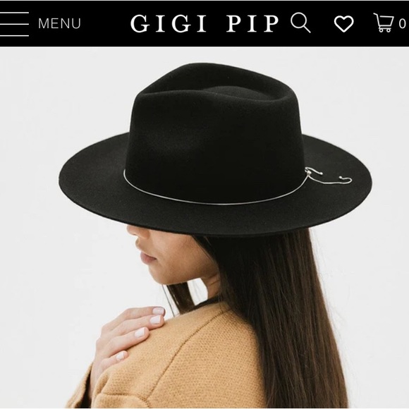 Gigi Pip - Zephyr Rancher teardrop felt fedora hat - Size 55 (S) - Black - Picture 1 of 10